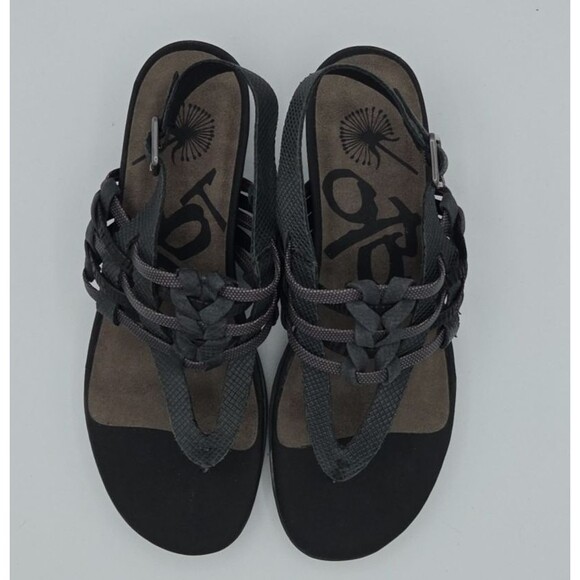 OTBT Aviate Black Two-Tone Leather Wedge Sandals Women’s 7.5 EUC Strappy Shoes - Picture 7 of 9